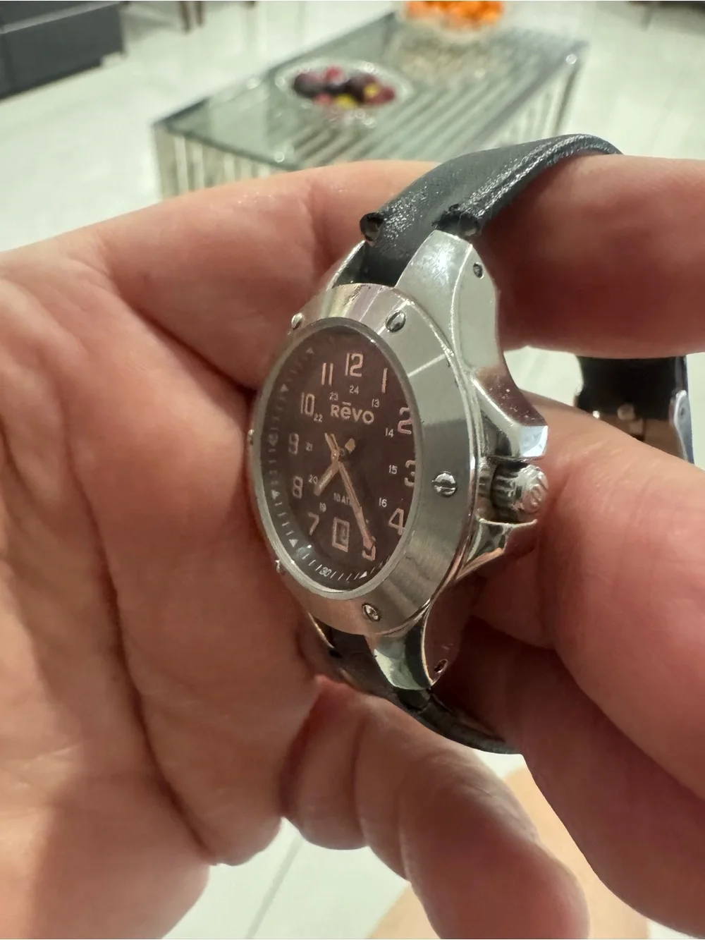 Revo Black Dial Watch with Silver Case and Black Strap